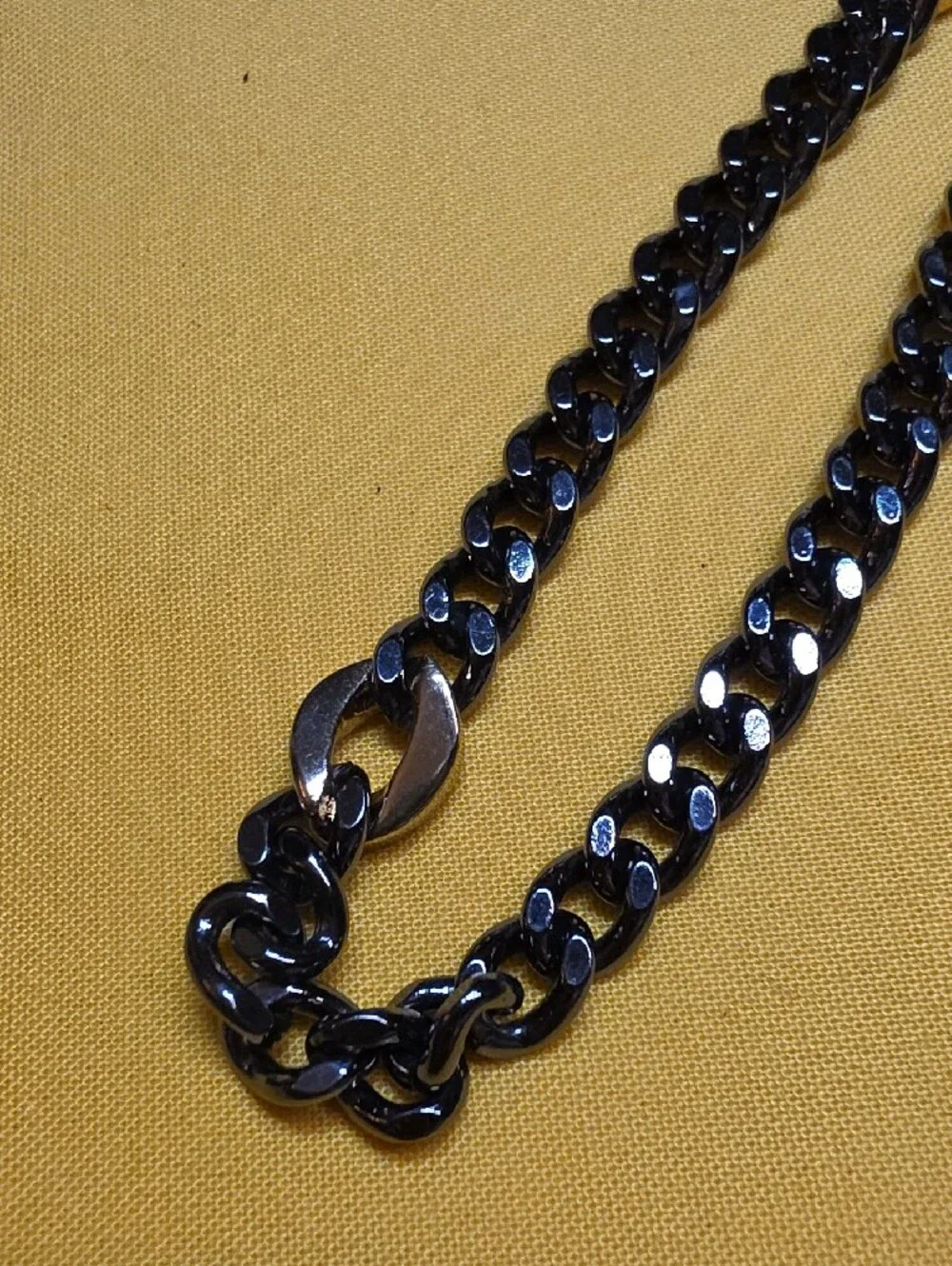 Chunky Black Curb Chain Necklace Gold Crystal Accents 33” Vintage Boutique Heavy